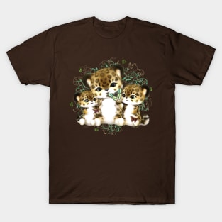 Three Kitty Cats Playing with Butterflies and floral background T-Shirt